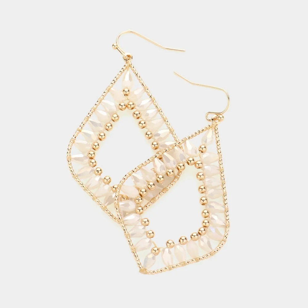 Creme Petal Paradise: Bead-Embellished Dangle Earrings - Picture 2 of 3